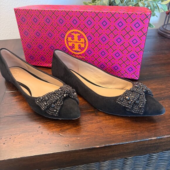 Tory Burch Black Suede Flats size 8.5 - Picture 1 of 10